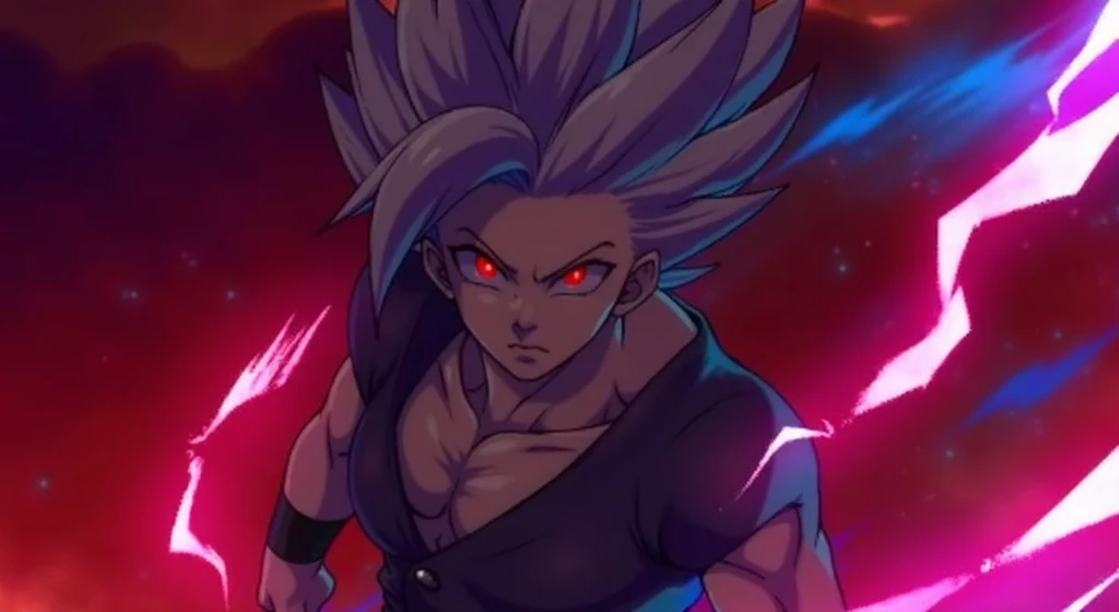 Anime male,character.white hair,red eyes,lighting aura ,