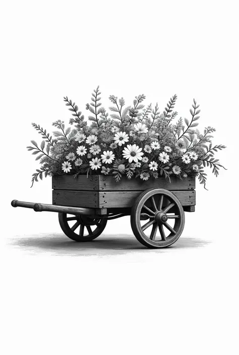 Create a logo for a cart carrying flowers that is simple but with those details and in black and white 