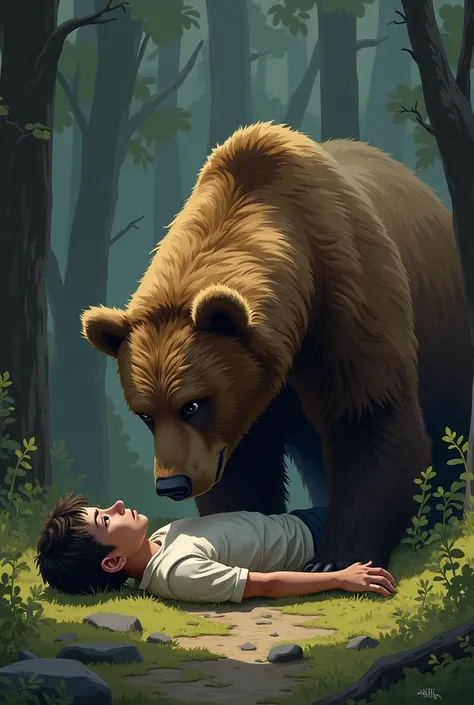 "The bear sniffs the lying boy friend but then walks away, as if it believes he is dead, leaving the friend unharmed on the ground."
