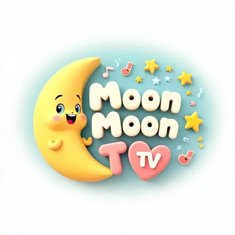 3D-Pixar-Style, Design a playful and inviting logo for a s YouTube channel named Moon Moon Tv - Nursery Rhymes and Stories. The logo should have a cartoon-style moon as the central character, with a gentle, smiling face, ideally positioned to the left or t...