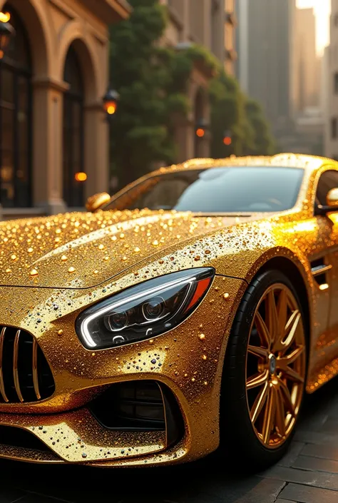 I want a picture of a golden car with luxury jewelry on it 