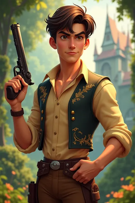 Disney-style male character with gun in hand