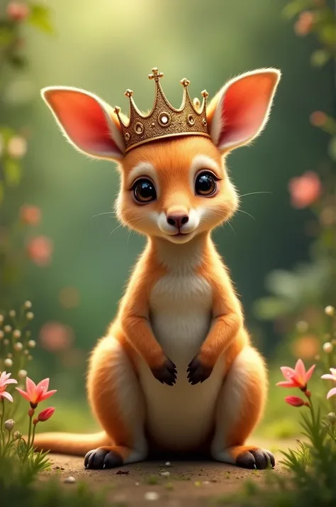 A baby kangaroo with a crown