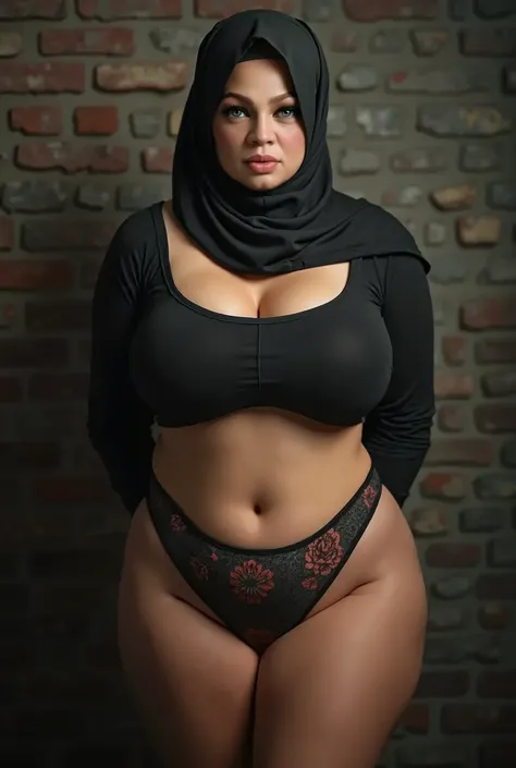 Wearing Hijab dengan sempurna, wearing Scoop Neck Sleeveless Tank Top Bodysuits G-String Thongs Bikini Monokini
   BBW HIJAB INDO MALAY Jumbo (Singlet), 1 girl, angry face expression, half body portrait, (face details: 1), (eye details: 1), ((big breasts))...