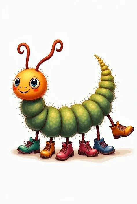  generates a drawing of a caterpillar with 12 pairs of different rens shoes, Only the backgroundless image 