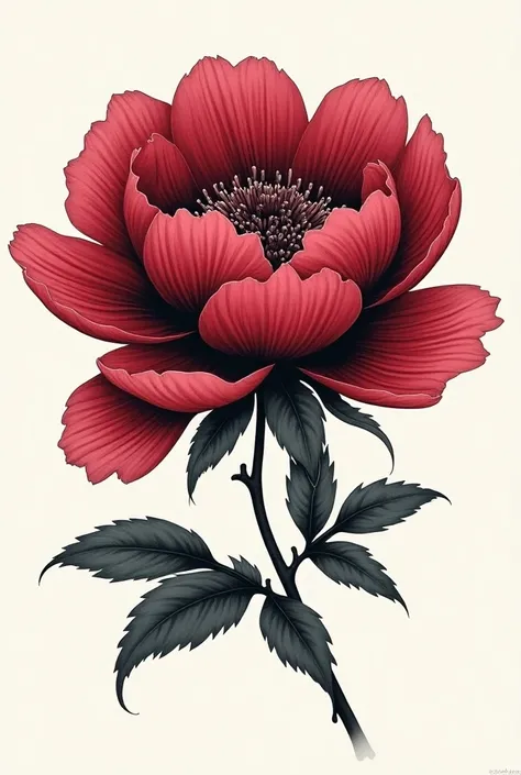 Neo-traditional dark peony flower design for tattooing a flower without a stem with very thick lines