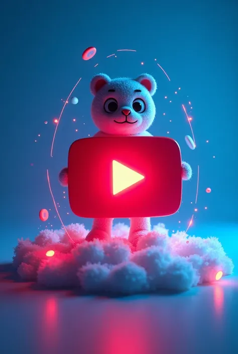 Design a vibrant 3d YouTube logo with a YouTube character behind it lights up VIRAL official channel,  in the center reads “VIRAL OFFICIAL CHANNEL” , blue logo background 