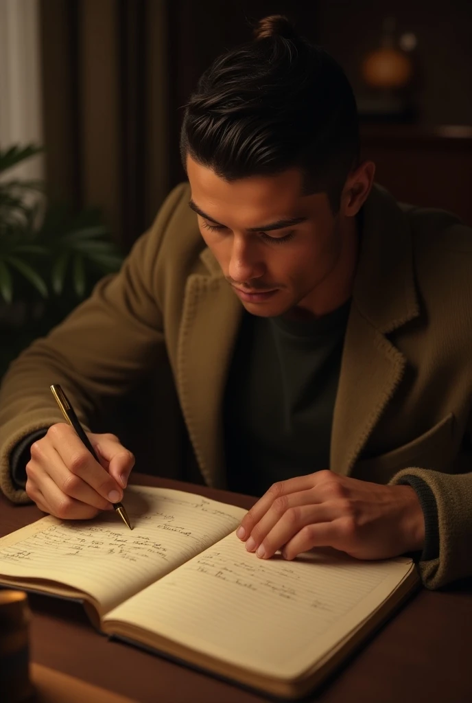 Cristiano Ronaldo writes on a notebook I love Nour