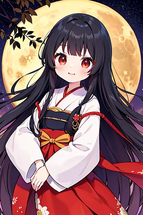 Houraisan Kaguya from Toho project, celebrity, smile, on Kinkaku-ji in kyoto, at night, full moon background, ultra-detailed face, high-sensitivity illustrations, dynamic angles, hyper detailed, masterpiece, UHD, best quality, ukiyoe style, houraisan kaguy...