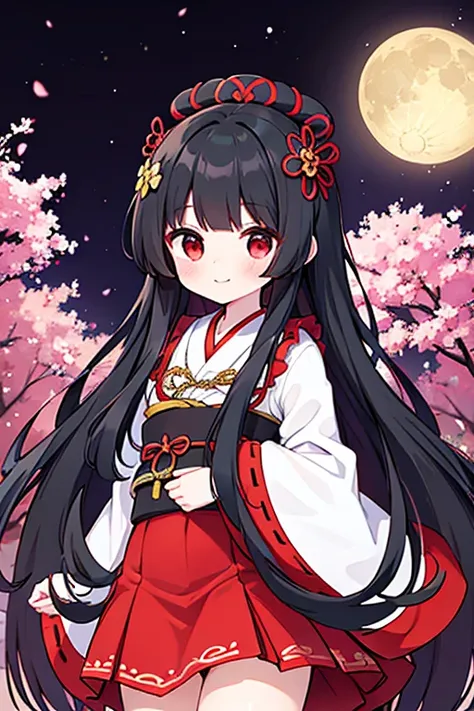 Houraisan Kaguya from Toho project, celebrity, smile, on Kinkaku-ji in kyoto, at night, full moon background, ultra-detailed face, high-sensitivity illustrations, dynamic angles, hyper detailed, masterpiece, UHD, best quality, ukiyoe style, houraisan kaguy...