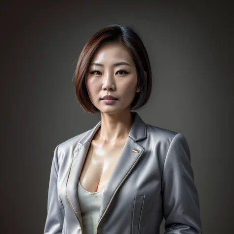 (best quality,4k,8k,highres,masterpiece:1.2) asian woman in a JACKET , a HOUSEWIFE woMAN wearing a JACKET ,professional portrait, real photo