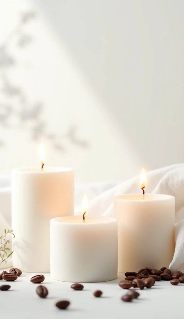 please make a commercial poster about aromatherapy candles with coffee aroma. the white color slightly dominates