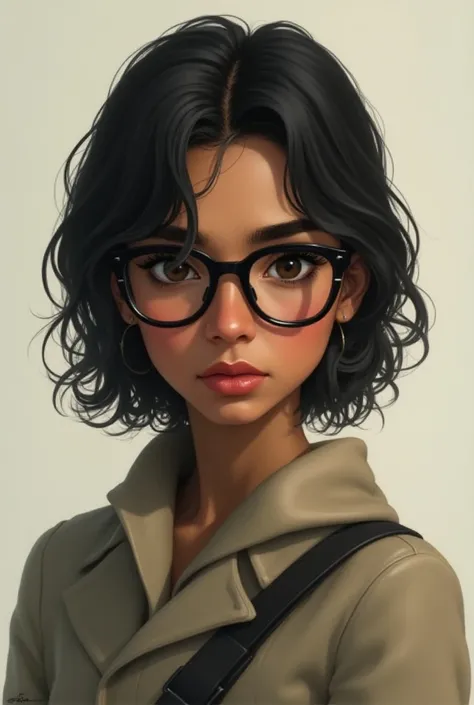 A image of it"A short South Asian woman, standing at 5 feet 2 inches, has medium brown skin and wears stylish spectacles. Her hair is medium short end in her shoulder below , framing her face. Although her demeanor conveys a sense of sadness or introspecti...