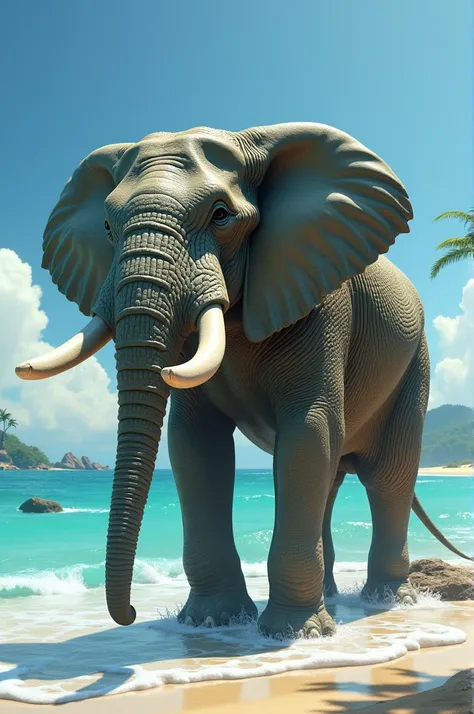 Elephant and crocodile make combine hybrid image, background sea side ultra 8k high resolution 