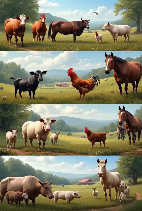  collage with farm animals,  realistic photos like in real life 4k , detailed cover photos