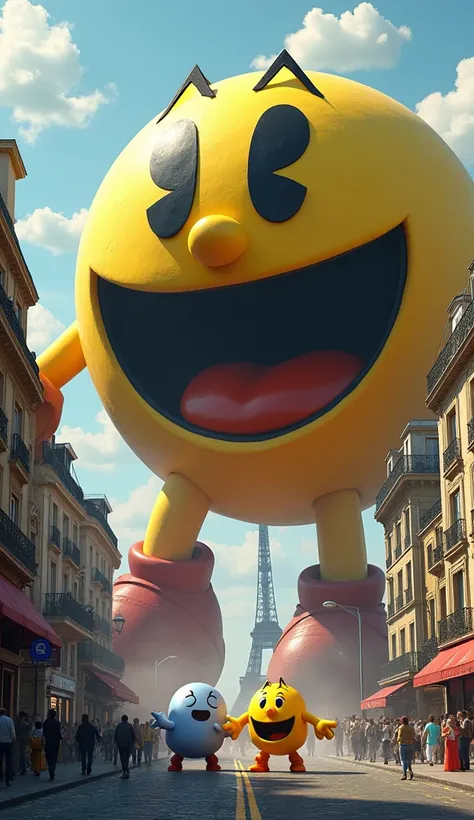 You can make a tremendous masterpiece: a huge Pac-Man in the city of Paris chasing ghosts.,  masterpiece ,  Best quality , HD model,  tall details , 