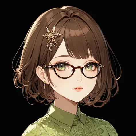 masterpiece, best quality, good quality, Highly detailed, shadowverse style, female, modern aesthethic. glasses. simple hair pin