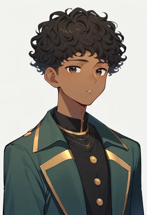 (Boy: 1.5) “Portrait of Koyo, a 1 boy, 1.80 m tall, with dark brown skin and Afro-descendant features. He has black, curly hair, neatly combed in small ringlets and a voluminous haircut, and his hair is very short. Expressive, dark brown, with a shape that...