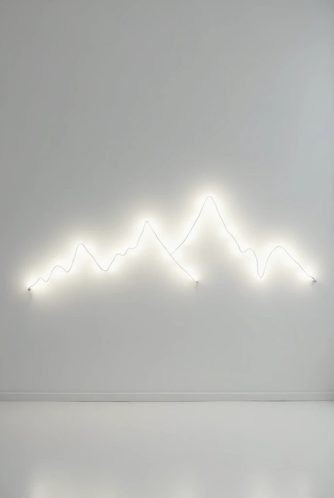 Elegant, white neon line forming a silhouette of a mountain range, adding an understated artistic touch to a clean, monochrome room.