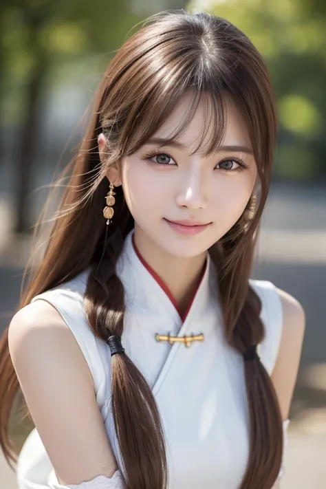 ((Best Quality, 8k, masterpiece: 1.3)), concentrated: 1.2, Wear traditional Chinese clothing,Latex Chinese Dress, Sleeveless, Face close-up、Cafe Wall, Highly detailed face and skin texture, Fine grain, Double Eyelids, White skin, Long ponytail、Latex bodysu...