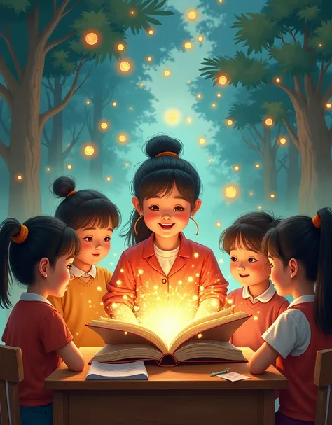 Lets create a poster for Vietnam Teachers Day 20/! 11
A teacher opens the book and there are flashes of light that lead the students to dream 