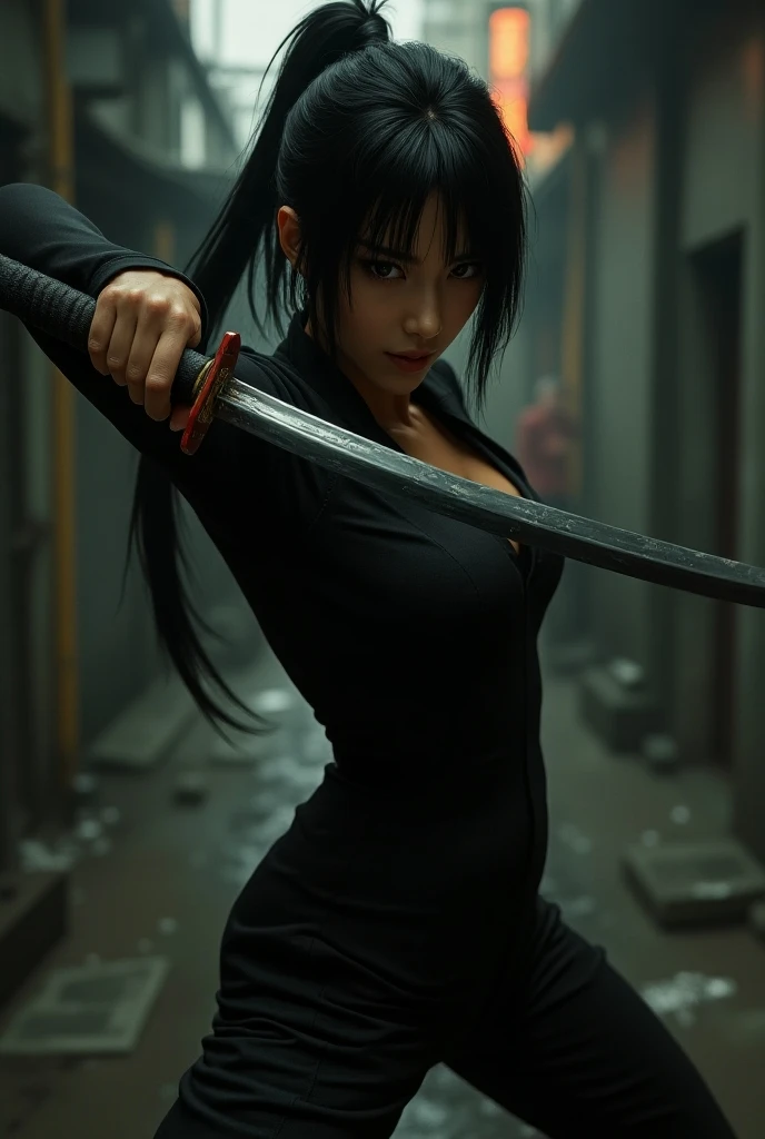 Female Yakuza Nishimura Mako is fighting with a katana