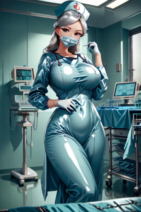 nurse uniform,hospital, latex nurse suit,nurses,busty,elbow gloves,labcoat,black hair woman,blueeyes , gigantic ,medical instruments,asian nurse,two nurses,speculum,examination room,oversize ,big ass ,strap on, lay on table ,legs spreaded,giving birth,gyno...