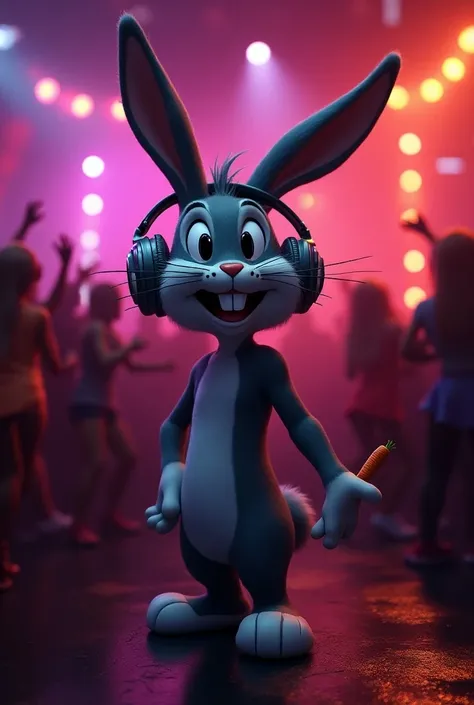 Bugs Bunny by DJ , With headphones at the discotheque