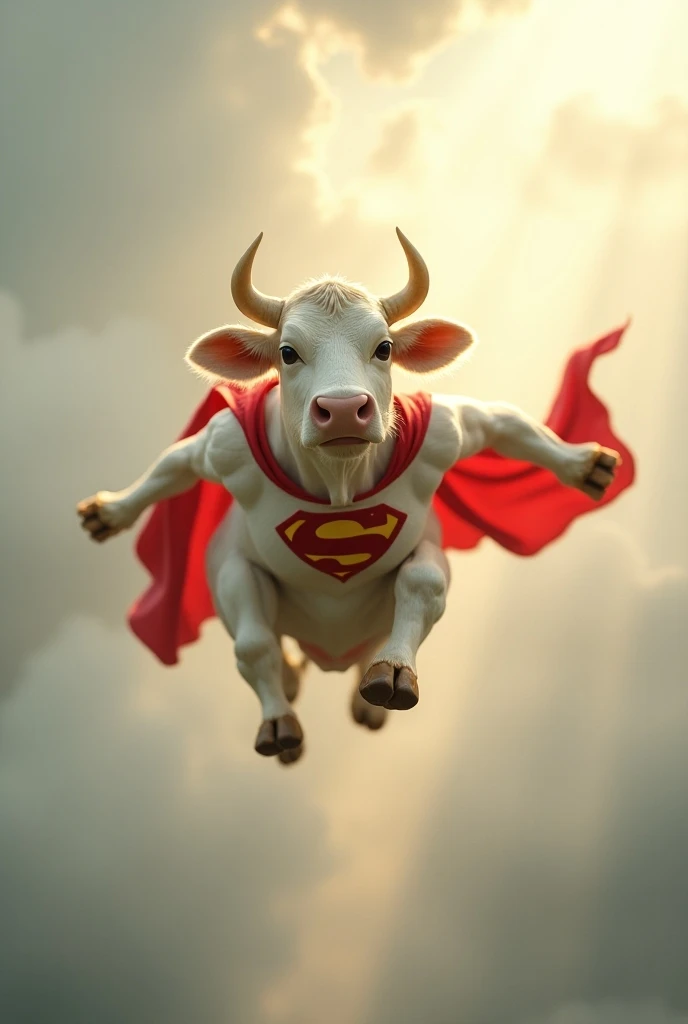 flying cow with superman suit