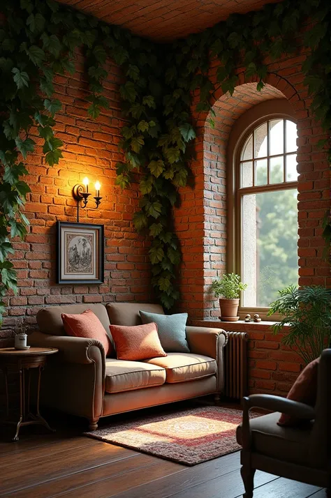 Brick Walls with Ivy or Greenery
Warm Lighting
Classic Furniture