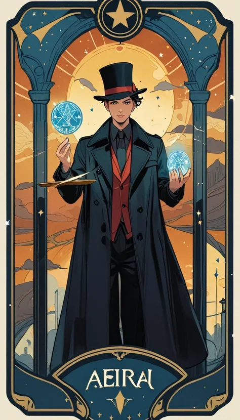  Magician in a Black Trench Coat，Aerial Tarot Card ，Aerial Tarot Card 