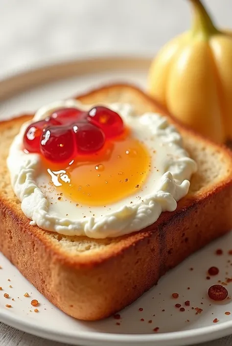 Breakfast with cream cheese and jam on savory toast high resolution,  anatomically correct, 最 high quality,  high quality,  High Details ,  very detailed, 