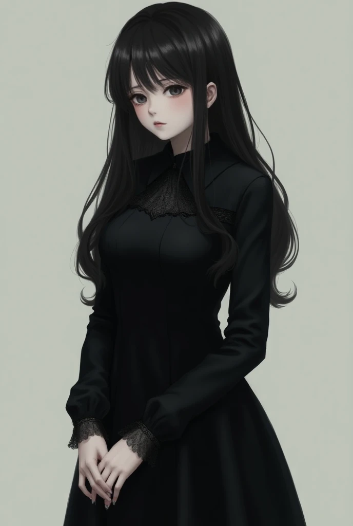 Black haired big breasted high school girl wearing mourning clothes