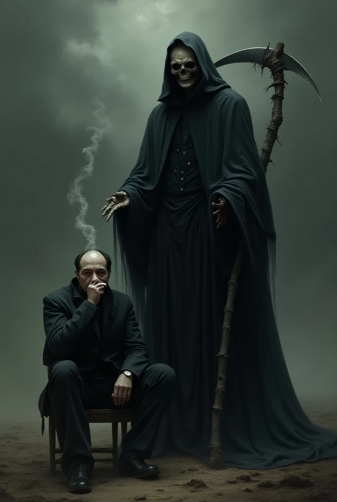 Grim Reaper with man smoking