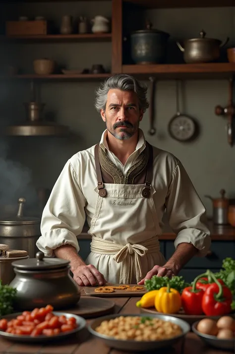 A cook , The one in 18 .  century.  He has a moustache.