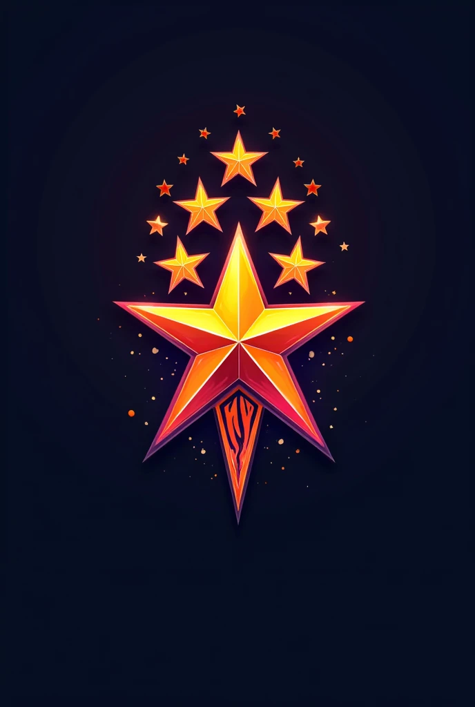 Creat a logo of a team named "Yasrir Super Stars, there has a big firy star and 5 small stars above the logo in a shape of the logo and team named attached 