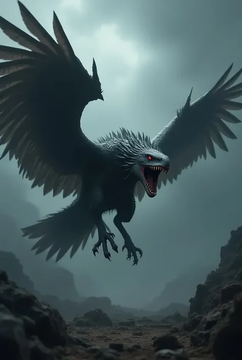 Shark combined with an Eagle – An aerial predator with razor-sharp teeth and massive wings with dark theme