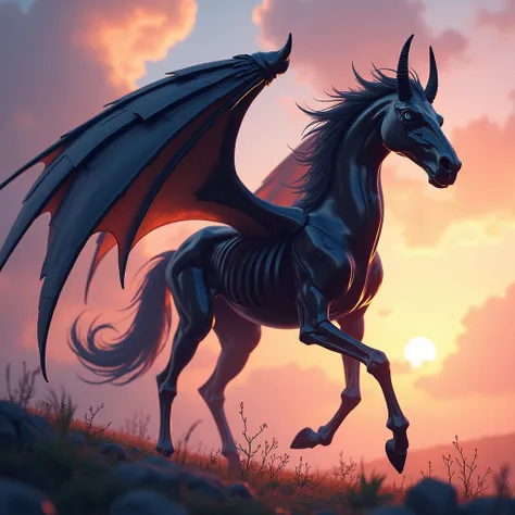 Thestral .(masterpiece, detailed details,bright colors, highest image quality, beautiful,just,  fantasy elements.