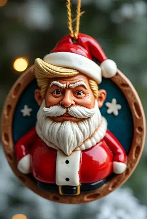 Design 3D Funny Santa Trump Christmas in ceramic Circle Ornament