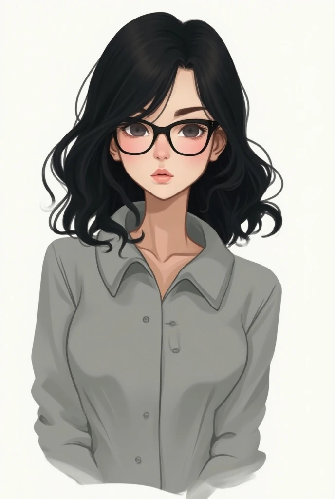 make a sketch, Im wearing a plain gray jacket, wearing a black glasses, armpit long black hair, no bangs, kinda waivy hair