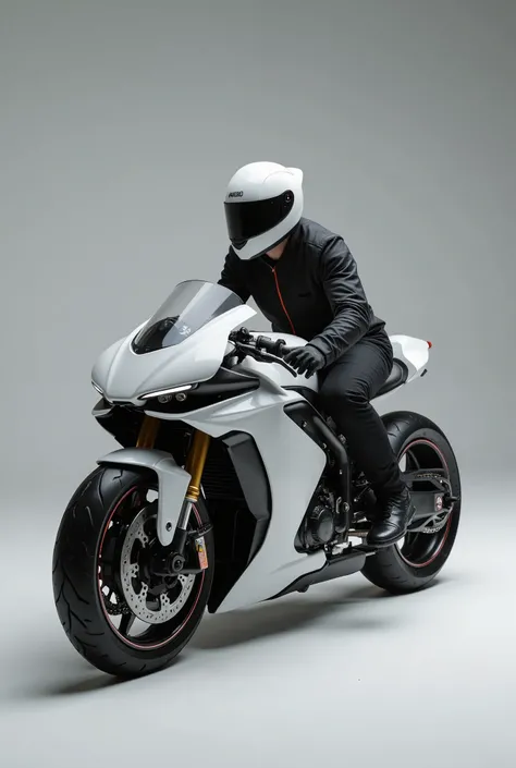 Arafed image of a man riding a motorcycle on grey background, Motorcycle concept art, concept mask, riding a Futuristic motorcycle, SHOEI Motorcycle helmet，3D Rendering N-9, daniel maidman octane rendering, Futuristic motorcycle, 3d rendering octane, 3d re...