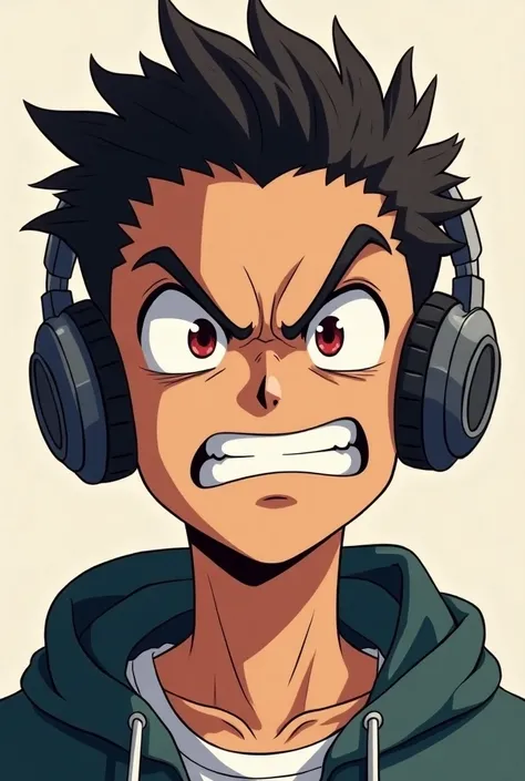 A Anime Boy In Angry Face Expression Wearing The Headphone 
