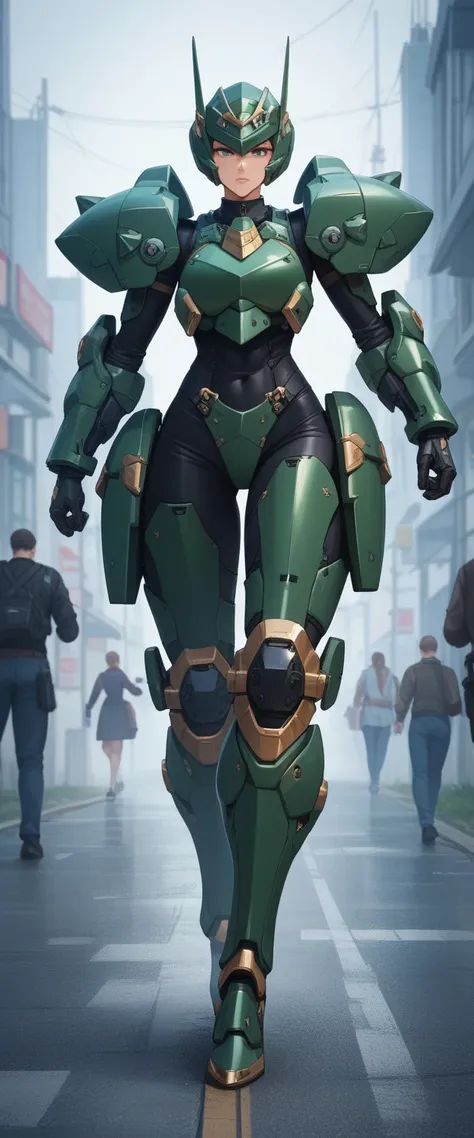 Score_9, Score_8_up, Score_7_up, Score_6_up, Score_5_up, Score_4_up, Source_anime, Tag1, Tag2, Quality_masterpiece, Anatomically correct, Highly detailed , KAMEN RIDER, futuristic ARMOR, mecha body, green and black armor, 1women, running, hold shot gun