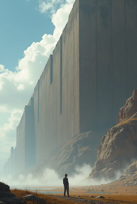 Wall 250 meters high and 250 meters long with a man on the side