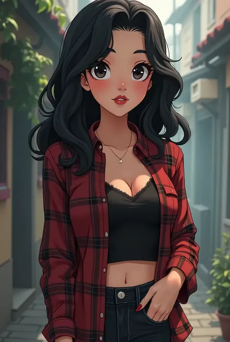 Make this character using anime semi realistic style with ethereal art style thats a combination of Disney and 80s anime. Physical Appearance:
The character stands at a petite height of 53" with an hourglass figure, featuring fuller hips and thick thighs t...