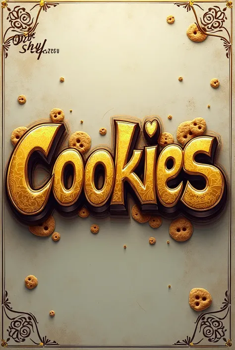  Graffiti letters that you put on "Cookies" in golden letters ,  in the upper left corner put " dry shift "  In the upper right corner  "73u "