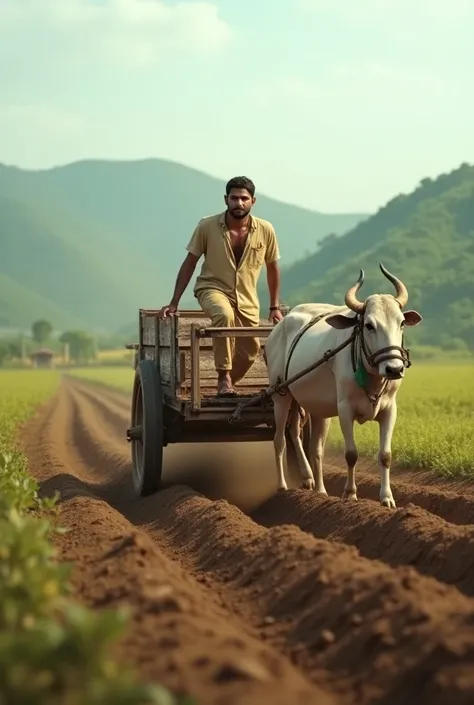 Mahendra Singh Dhoni plowing the field with bullock cart