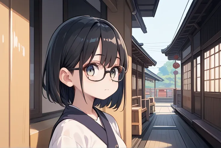 1 woman, Black Hair,Glasses,Japanese Station,Waiting for the train