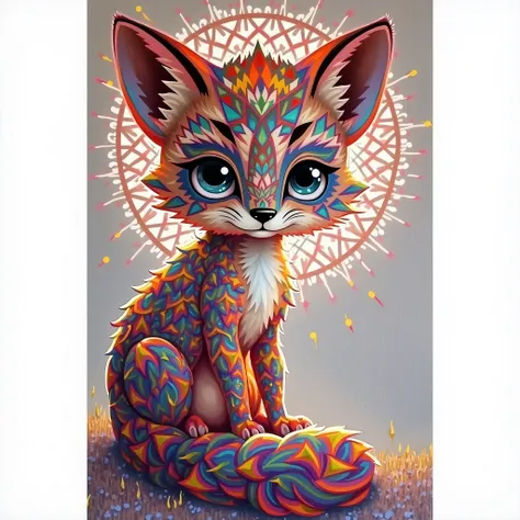 Peinture aux couleurs vives dun mandala avec un motif de loup simple et mignon