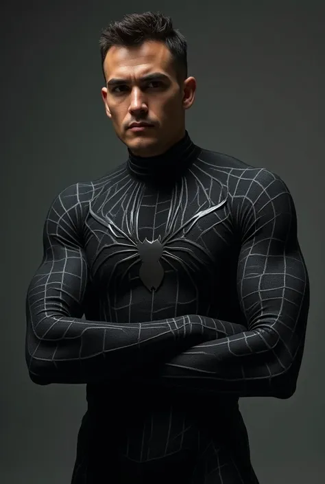 a close up of a man in a spider - man suit posing for a picture, in spandex suit, highly detailed spider - man, venom costume, futuristic style spiderman, wearing tight suit, black spandex, highly detailed full body, black undersuit, super detailed and rea...